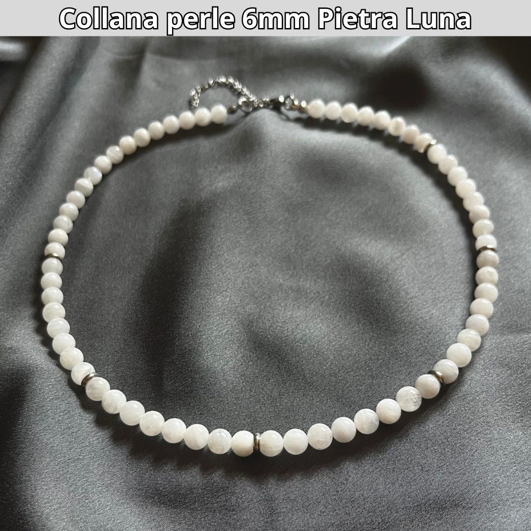 Collana con perle naturali Pietra Luna da 6 mm