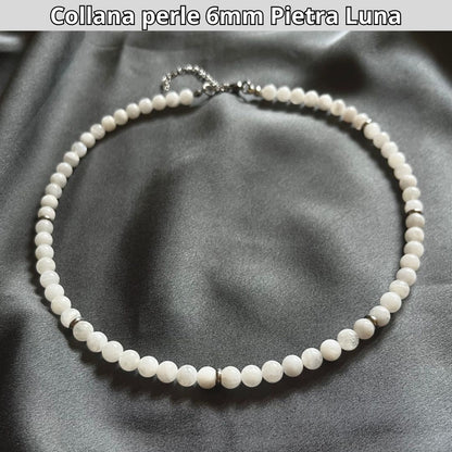 Collana con perle naturali Pietra Luna da 6 mm