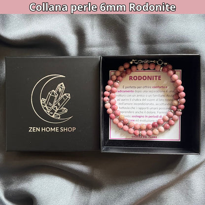Collana con perle naturali Rodonite da 6 mm
