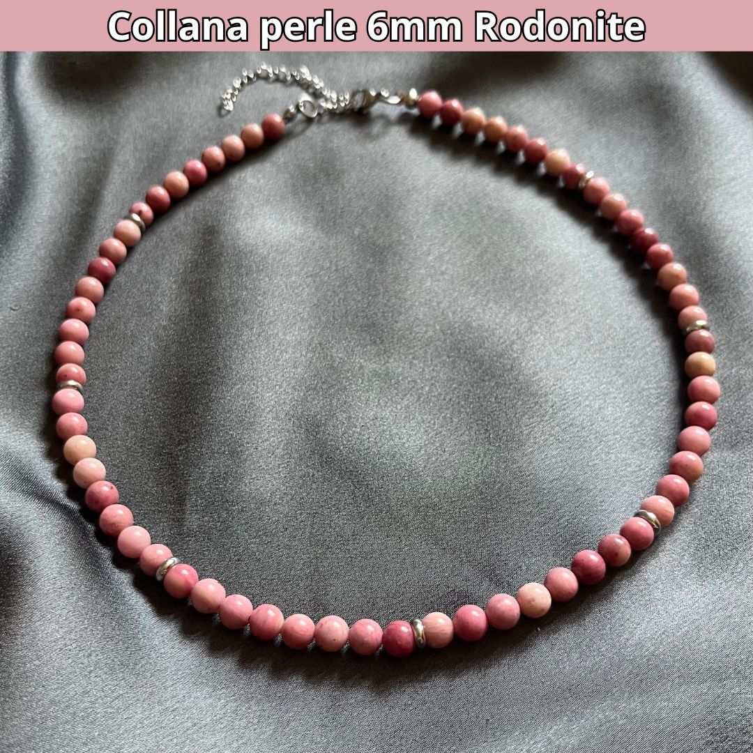 Collana con perle naturali Rodonite da 6 mm