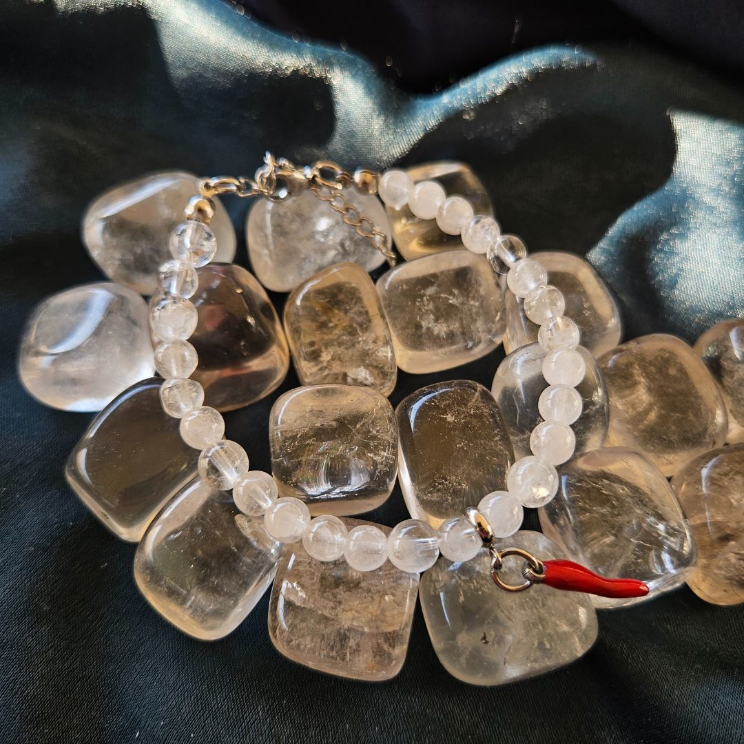 Bracciale Cristallo di Rocca 6mm e cornetto portafortuna