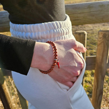 Bracciale Diaspro Rosso pietre da 6mm e cornetto portafortuna